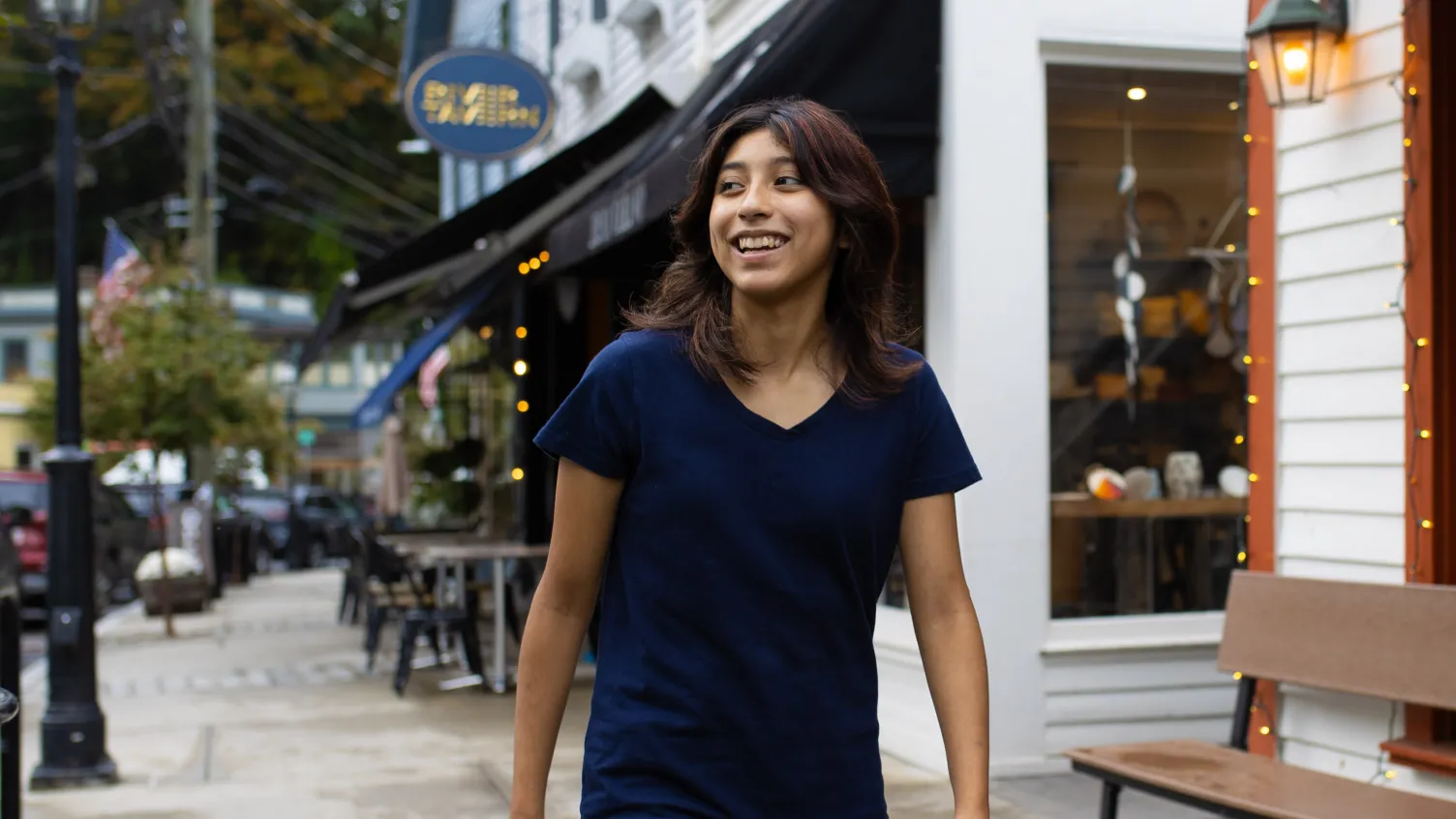 Sophia Amaya walking in downtown Chester