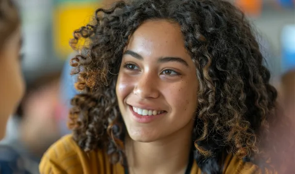 Young adult in conversation