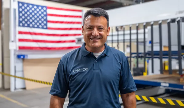 Chapco President Brian Weinstein on manufacturing floor